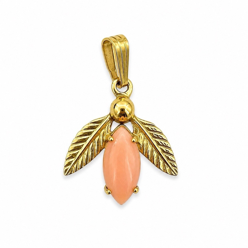 Vintage Sorrento 1/20 12K Gold Filled Pink Cabochon Olive Branch Pendant
